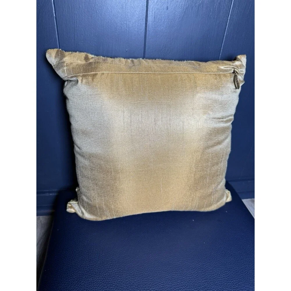 Set of 2 Pier 1 Gold Beaded Accent Throw Pillows 12x12 Geometric Diamond